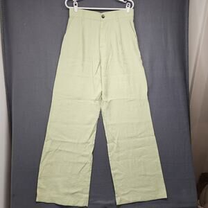 ZARA Pants Women Large Light Green Wide Leg Modal Blend 31x32 Preppy Coastal